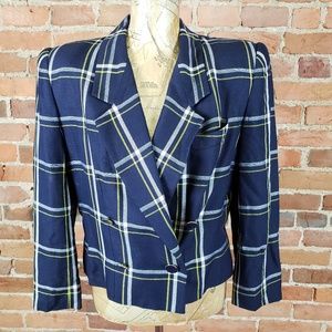 Kasper ASL Double Breasted Jacket Navy Plaid 12